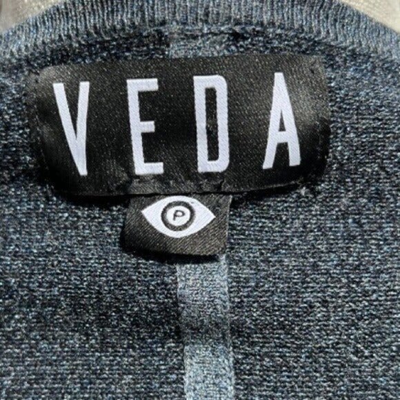 VEDA Blue Metallic Balletcore Dancer Wrap Tie Back Cardigan Size Small - Picture 11 of 13